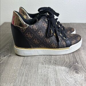 Guess Black and Gold Sneakers with Hidden Wedge